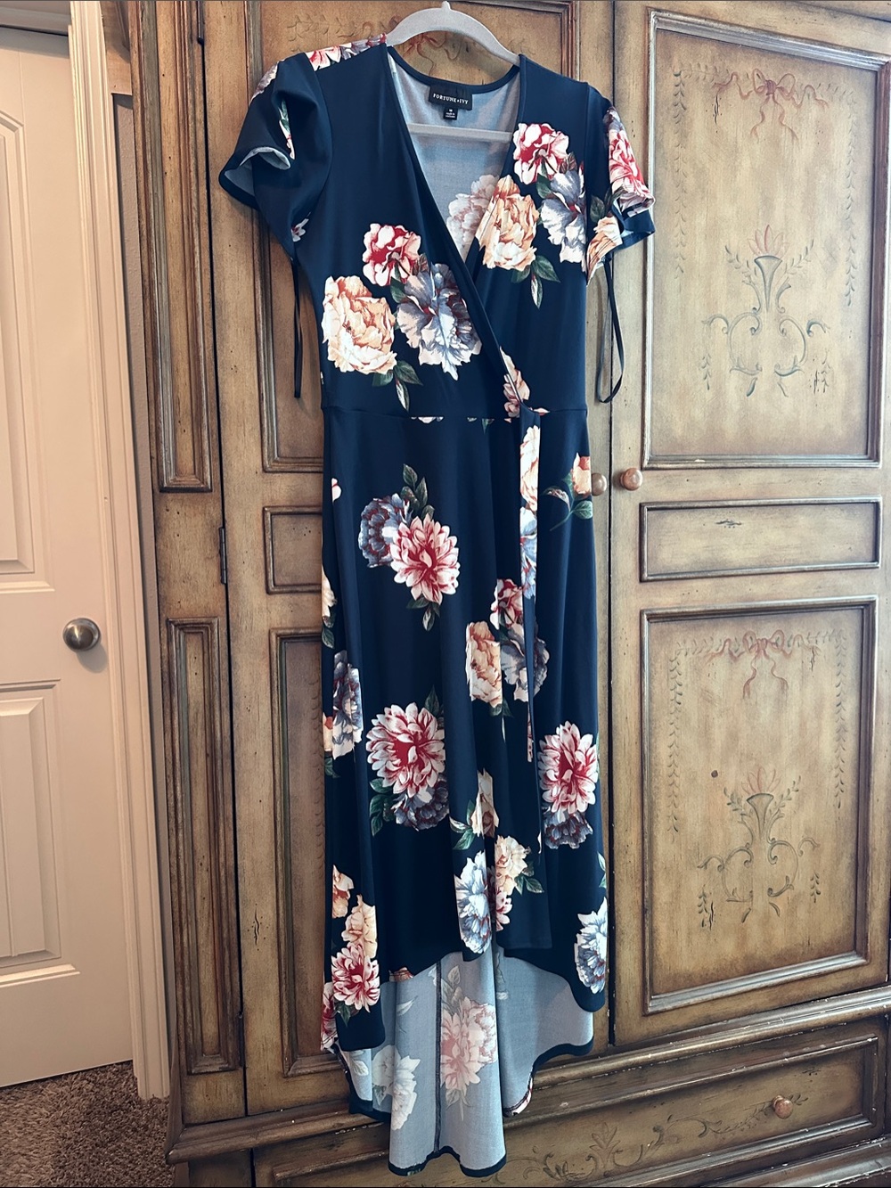 Fortune + Ivy Navy Floral High-Low Wrap Dress